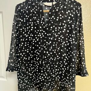 Chico's Black and White Polka Dot Split-Neck Tunic